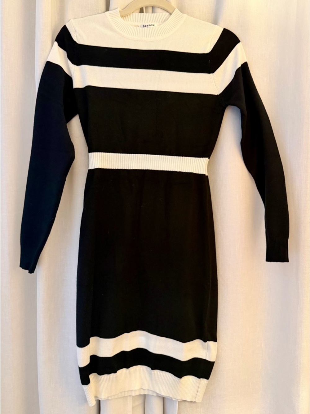 Striped Black and White Long Sleeve Knit Dress